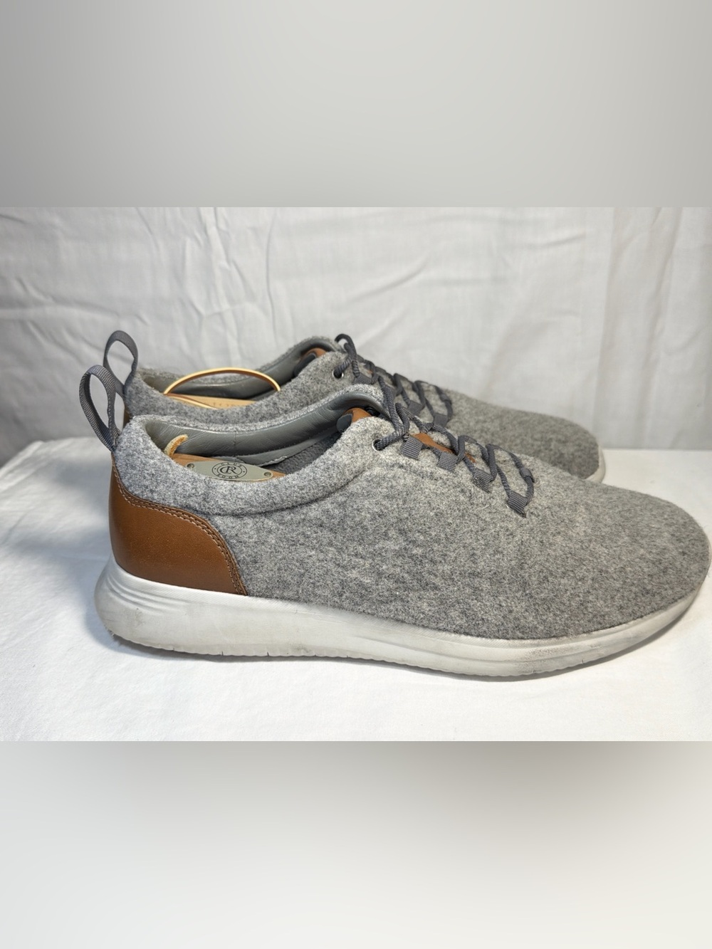 Johnston & Murphy Grey Wool Sneakers with Brown Heel Accent